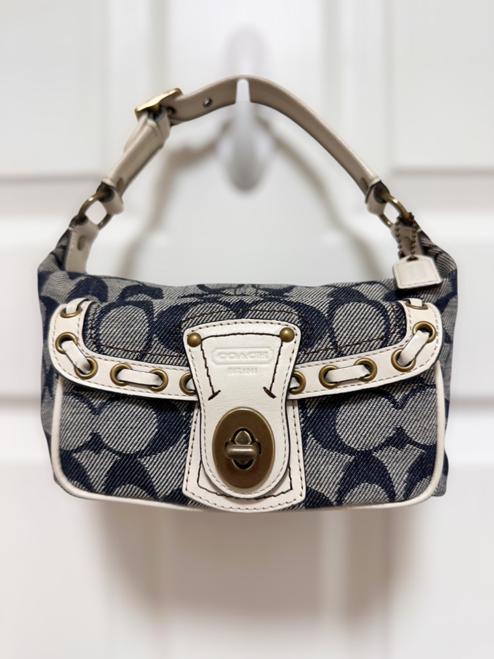Coach 2006 Legacy Hamptons Mini Shoulder Bag Denim Signature Canvas Rare Y2K